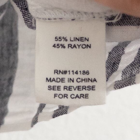 Adyson Parker Stripe Black White Linen Blend Casual Button Down Shirt Size Large - Picture 6 of 6